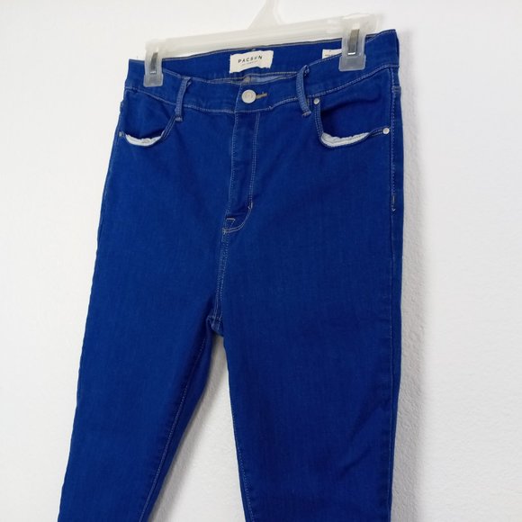 PACSUN Women's Ankle Jegging Jeans Size 30 High Rise Raw Hem Royal Blue Denim - Picture 3 of 15